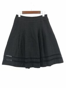 ELLE エル ウール混 総柄 Aライン 台形 スカート size38/黒 ◇■ ☆ dkb3 レディース