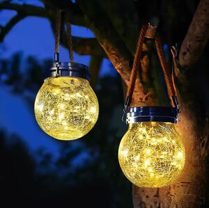 庭ソーラーランタン 屋外 2個セット ガーデンライト IP65防水 夜間自動点灯 暖色 吊り下げ 電球色 テラス 歩道 クリスマスライト 配線不要