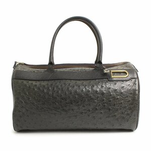 （中古）デルボー DELVAUX オーストリッチ ハンドバッグ ミニボストン ブラック 黒