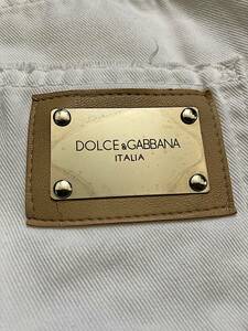 Lサイズ相当 W86cm DOLCE＆GABBANA ドルチェ&ガッバーナ イタリア製 ダメージ加工 ホワイトデニム ジーンズ 白 ドルガバ 高級 ロゴプレート