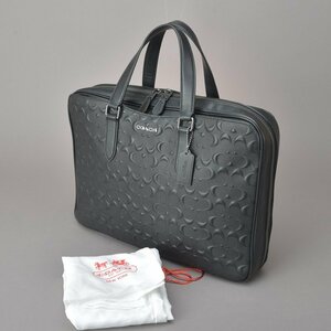 美品 COACH コーチ ビジネスバッグ ブリーフケース シグネチャー エンボス レザー ブラック C8171 A4 ハンドバッグ 書類鞄 Mk.h/a.c