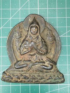 仏教美術 時代物 銅製 懐中仏 兜仏 仏像 鉄仏 古玩 古銅 金属製 ●3709