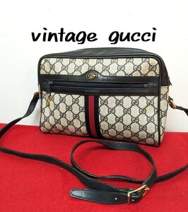 美品 極上！Gucci シェリーライン ビンテージショルダーバッグ ネイビー