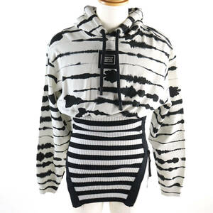 極美品○バーバリー 4563724 Watercolour Print Reconstructed Hoodie ティッシ期 ロゴパッチ付き パーカー 白 黒 XS 伊製 正規品 メンズ