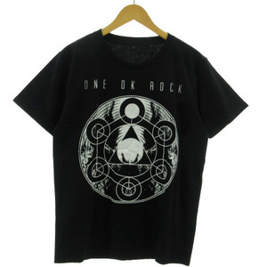 ワンオクロック ONE OK ROCK Tシャツ 半袖 プリント コットン混 ブラック 黒 ホワイト 白 L メンズ