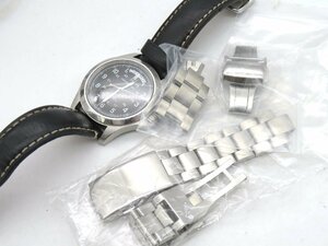 1円◆稼働◆ ハミルトン H644550 ブラック 自動巻き メンズ 腕時計 コマ３　替えバックル　替えベルト N21703