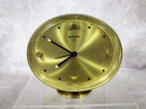 S65 当時物 スイス製 SWIZA スウィザ 楕円型 金属製 機械式 置時計 動作します 昭和 レトロ アンティーク ビンテージ ゼンマイ 手巻き