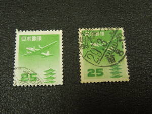 ♪♪日本切手/円単位五重塔 25円 1952-62 (空24)/消印付き♪♪