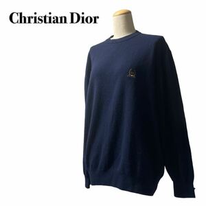 Christian Dior クリスチャンディオール ニット セーター ネイビーロゴ刺繍 M相当 イタリア製