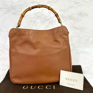 グッチ GUCCI ハンドバッグ バンブー ブラウン レザー 自00155