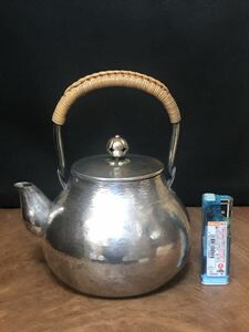 【煎茶道具】銀瓶（急須）・鎚目打出・265g