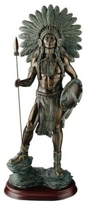 誇り高きインディアン戦士の彫刻 彫像/ 西部 ウエスタン 大草原 開拓時代 保安官 アパッチ族 スー族 書斎（輸入品