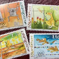 49233セール現品限　外国切手未使用　リヒテンシュタイン発行オリンピック4種揃