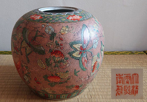 ☆茶碗魂☆596 中国古玩 粉彩花蝶文壷瓶 唐物 清時代