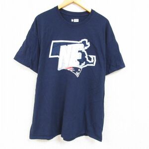 XL/古着 半袖 Tシャツ メンズ NFL ニューイングランドペイトリオッツ 大きいサイズ コットン クルーネック 紺 ネイビー アメフト スー