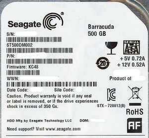 【中古】SEAGATE製HDD ST500DM002 500GB SATA600 7200 3000～4000時間以内 [管理:1050009563]