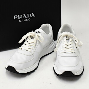 1円 ◎未使用品 PRADA プラダ スニーカー 靴 シューズ 4E3576 サイズ8.5 29.5cm ナイロン ラバー ホワイト◎K.Cirl.oT-32