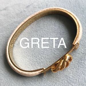 即決 送料無料 GRETA グレタ イタリア製 ブレスレット バングル アイボリー ホワイト 白 レザー型押し