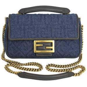 フェンディ FENDI チェーン ショルダーバッグ バゲット チェーン ミディ ダークブルー デニム 8BR793 ALOW F1HZW