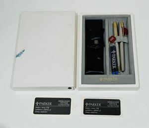 1円〜！PARKER パーカー 万年筆 ボールペンセット　文房具 筆記用具 18k 750 替えインク付き 箱付き ペンケース付き 美品