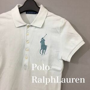 ポロラルフローレン PoloRalphLauren ビッグポニー スキニー 鹿の子 ポロシャツ 半袖 綿100% ライトブルー レディース Mサイズ ♭