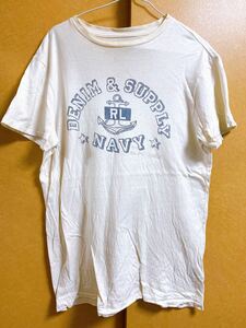 DENIM&SUPPLY デニム&サプライ ラルフローレン ロゴプリント Tシャツ ホワイト・ライトブルー系 Sサイズ