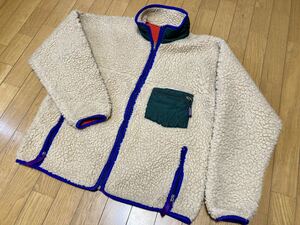 超希少な名作 ビンテージ Patagonia パタゴニア レトロパイルカーディガン ナチュラル×グリーン L USA製