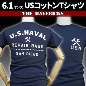 Tシャツ L メンズ 半袖 ミリタリー アメカジ 米海軍 REPAIR BASE モデル MAVERICKS ブランド ネイビー 紺