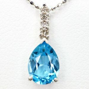 良品!!＊K18WG天然ブルートパーズ/天然ダイヤモンドペンダント＊b 約2.3g 約40.0cm blue topaz diamond jewelry necklace pendant EA6/EA6