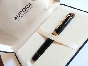 ◆【美品】Aurora　アウロラ　オプティマ万年筆　ブラック　ペン先：14K 585　M　吸入式　箱付属
