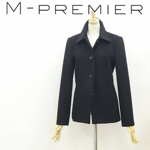 ◆M-PREMIER エムプルミエ カシミヤ混 ウール ハーフ コート 黒 ブラック 38