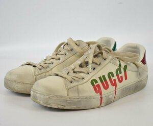 GUCCI/グッチ　20SS　ヴィンテージ加工レザーローカットスニーカー　576137　サイズ：7　カラー：ホワイト