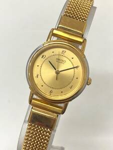 美品 セイコー SEIKO 腕時計 クォーツ ラウンドフェイス ゴールド文字盤 7321-0120 未稼働 mt112203