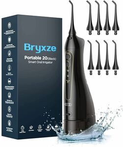 Bryxze 口腔洗浄器 ジェットウォッシャー交換ノズル8本 3段階調整 300mlタンク ウォーターフロス USB充電式 口腔清浄器IPX7防水 (ブラック)
