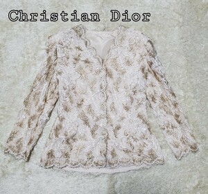Christian Dior　ディオール　テーラードジャケット　シルク100％　レース　9 ブラウス　カーディガン　ゴールド　刺繍