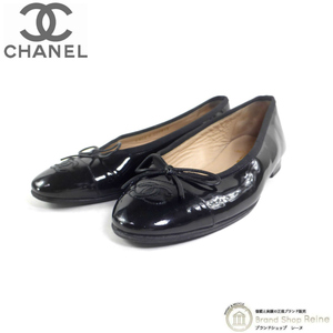 シャネル （CHANEL） バレリーナ リボン パテントレザー バレエ フラット シューズ COCO ステッチ 靴 G02819 #36 1/2 ブラック（中古）