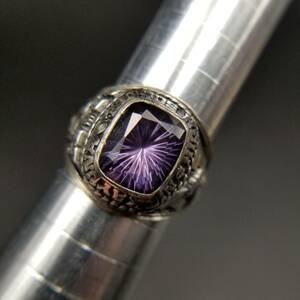 1982年 JOSTEN社製 米国 ヴィンテージ クラスリング Niskayuna High School カレッジシグネット 925 シルバー 銀 指輪 紫石 Y13-N