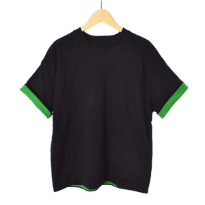 ボッテガヴェネタ BOTTEGA VENETA BLACK TWO-LAYERED T-SHIRT レイヤード Tシャツ カットソー 半袖 クルーネック XS 黒 ブラック 702429 メ