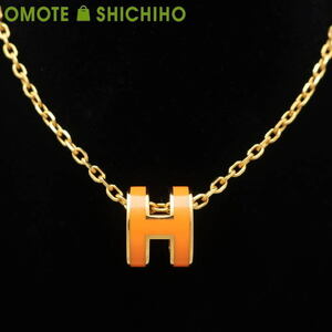 HERMES エルメス ミニ ポップアッシュ ポップH ネックレス GP オレンジ ゴールド金具 レディース アクセサリー 未使用品◆Sランク