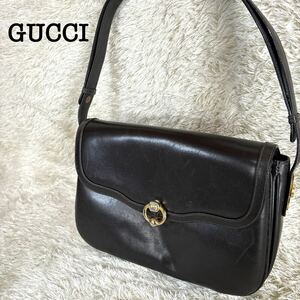 1円〜 GUCCI ショルダーバッグ オールドグッチ インターロッキング GG ブラック レザー 斜め ゴールド金具 2way ハンドバッグ ポシェット