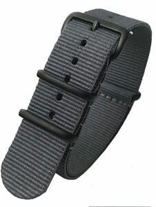腕時計 黒バックル バンド プレミアム ナイロン 交換簡単 ストラップ グレー 22㎜ NO.2　新品　未使用　B級品