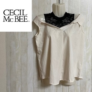 CECIL McBEE★セシルマクビー★襟元黒レース ノースリーブ シャツ ブラウス★サイズF　6-29