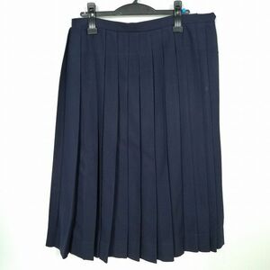 1円 スクールスカート 大きいサイズ 冬物 w78-丈73 紺 中学 高校 プリーツ 学生服 制服 女子 中古 IN5155