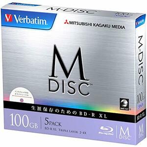 【中古】Verbatim バーベイタム M-DISC 長期保存 ブルーレイディスク 1回記録用 BD-R XL 100GB 5枚 ホワイトプリンタブル 片面3層 1-6倍速