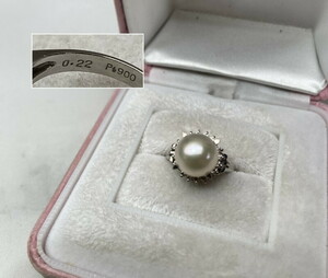 S-221◆1円～◆Pt.900×真珠×ダイヤモンドリング 指輪 プラチナ 貴金属ジュエリー サイズ9～10号