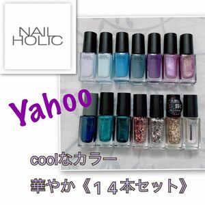 P状態良好【NAIL HOLIC／ネイルホリック】華やかcoolな14色セット　ラメ・パール・ホログラム　トップコート　ネイルカラー