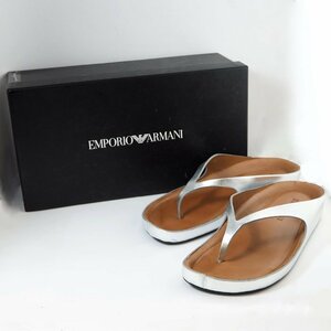 EMPORIO ARMANI エンポリオ アルマーニ レザー トング フラット サンダル 36 シルバー レディース 箱付 [41546]