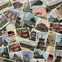 使用済み日本切手　様々な建造物　寺院　お城　50枚