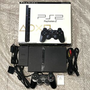 〈現状品・ほぼ未使用・本体極美品〉PS2 プレイステーション2 SCPH-77000 CB チャコールブラック 薄型 本体 プレステ2 PlayStation