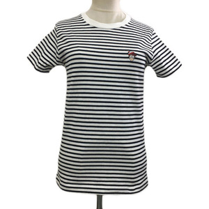 グラニフ graniph Tシャツ カットソー プルオーバー クルーネック ボーダー 刺繍 半袖 SS 白 黒 ホワイト ブラック レディース